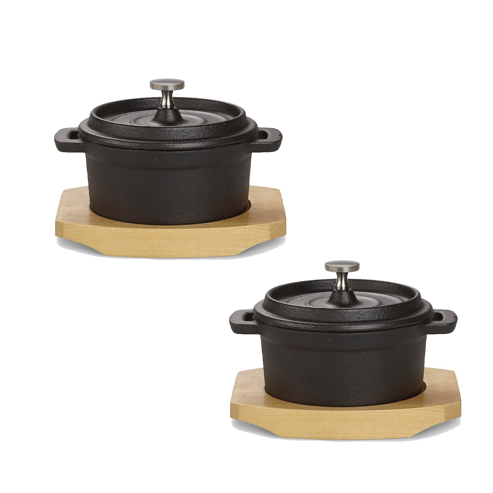 ECHTWERK Kochtopf Set aus Gusseisen 250 ml mit Servierbrett