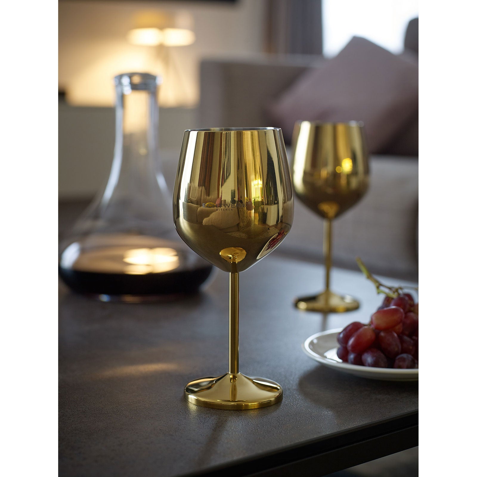 ECHTWERK bruchsichere Weingläser/Weinkelche aus Edelstahl 2-tlg. 0,5 L Gold