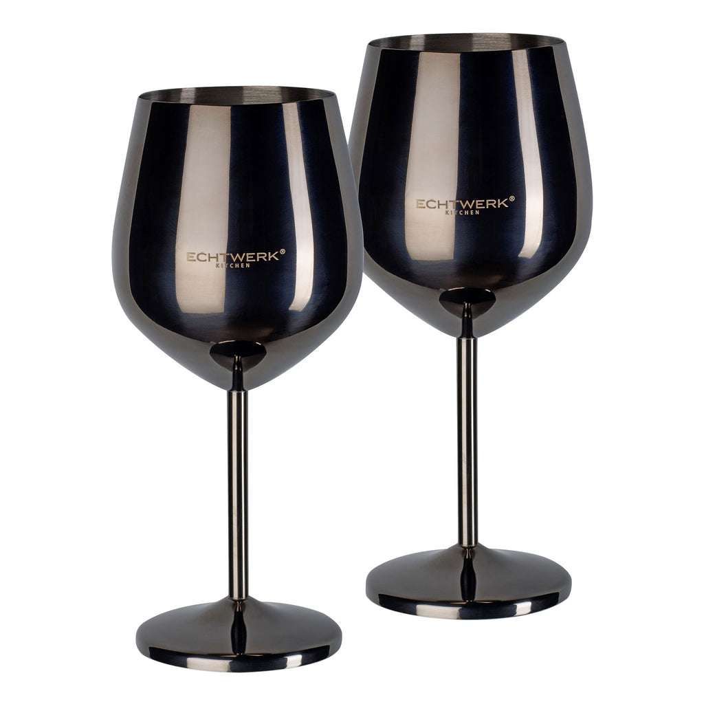 ECHTWERK bruchsichere Weingläser/Weinkelche aus Edelstahl 2-tlg. 0,5 L Schwarz