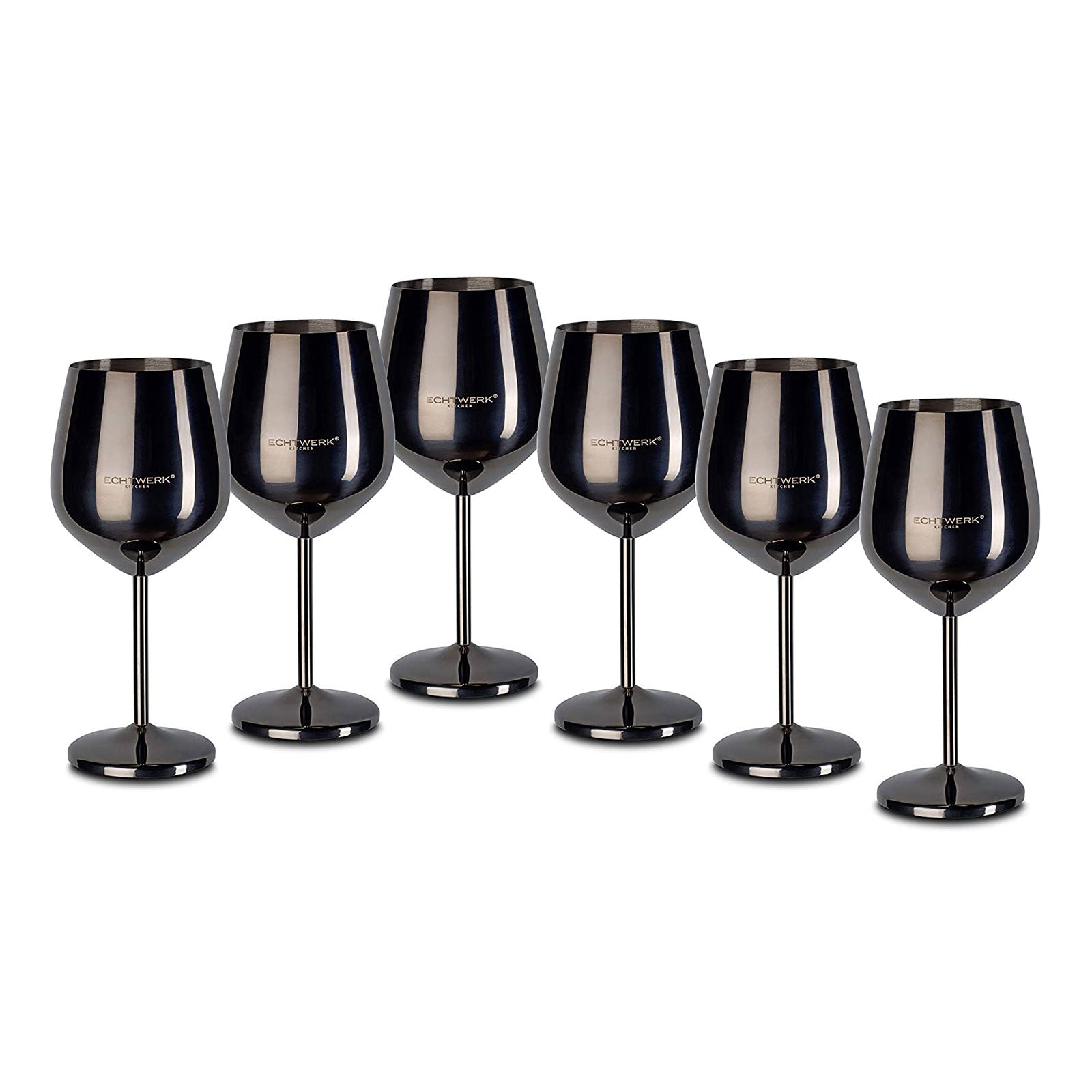 ECHTWERK bruchsichere Weingläser/Weinkelche aus Edelstahl 6-tlg. 0,5 L Schwarz