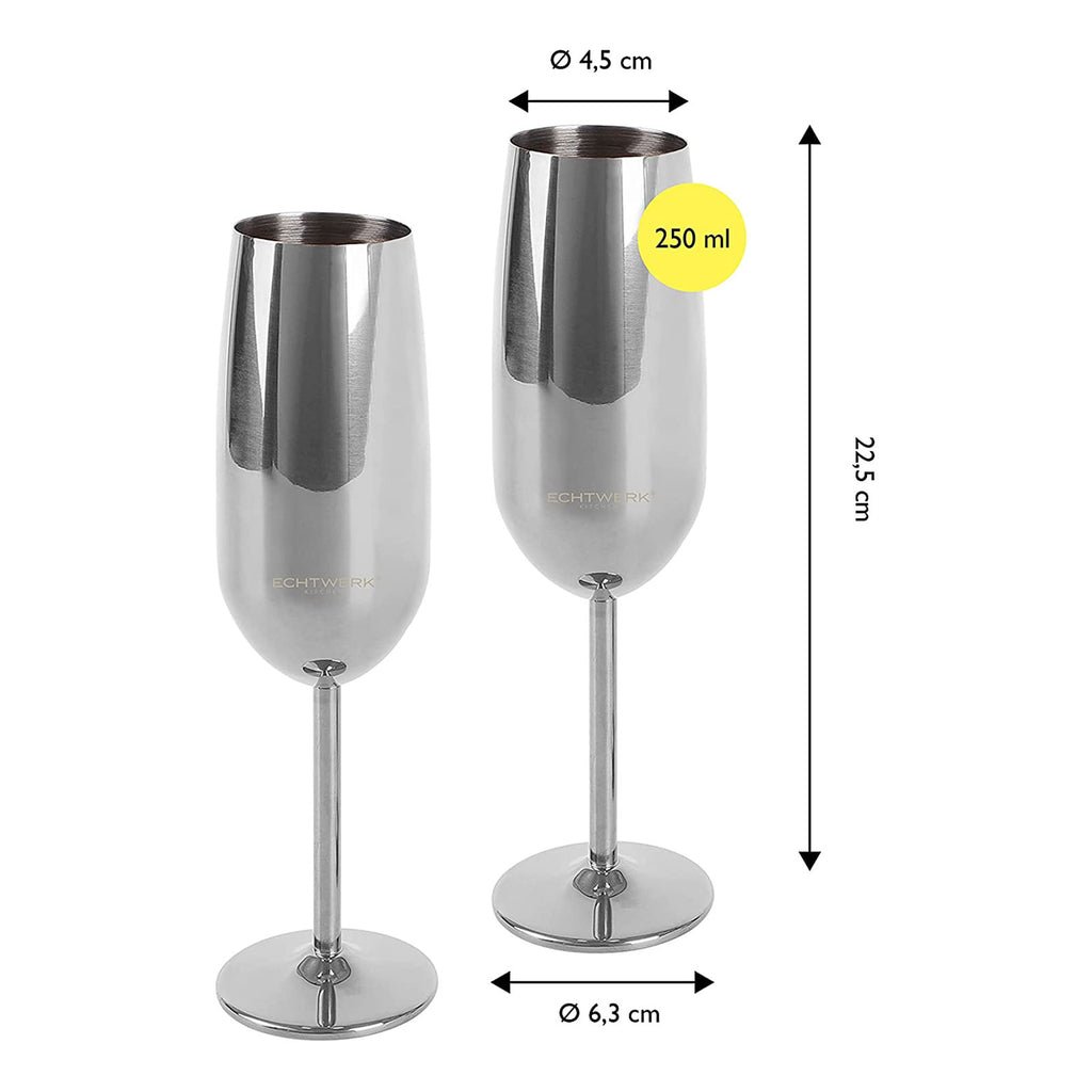 ECHTWERK Sektglas Champagnerglas Silber aus Edelstahl 250 ml