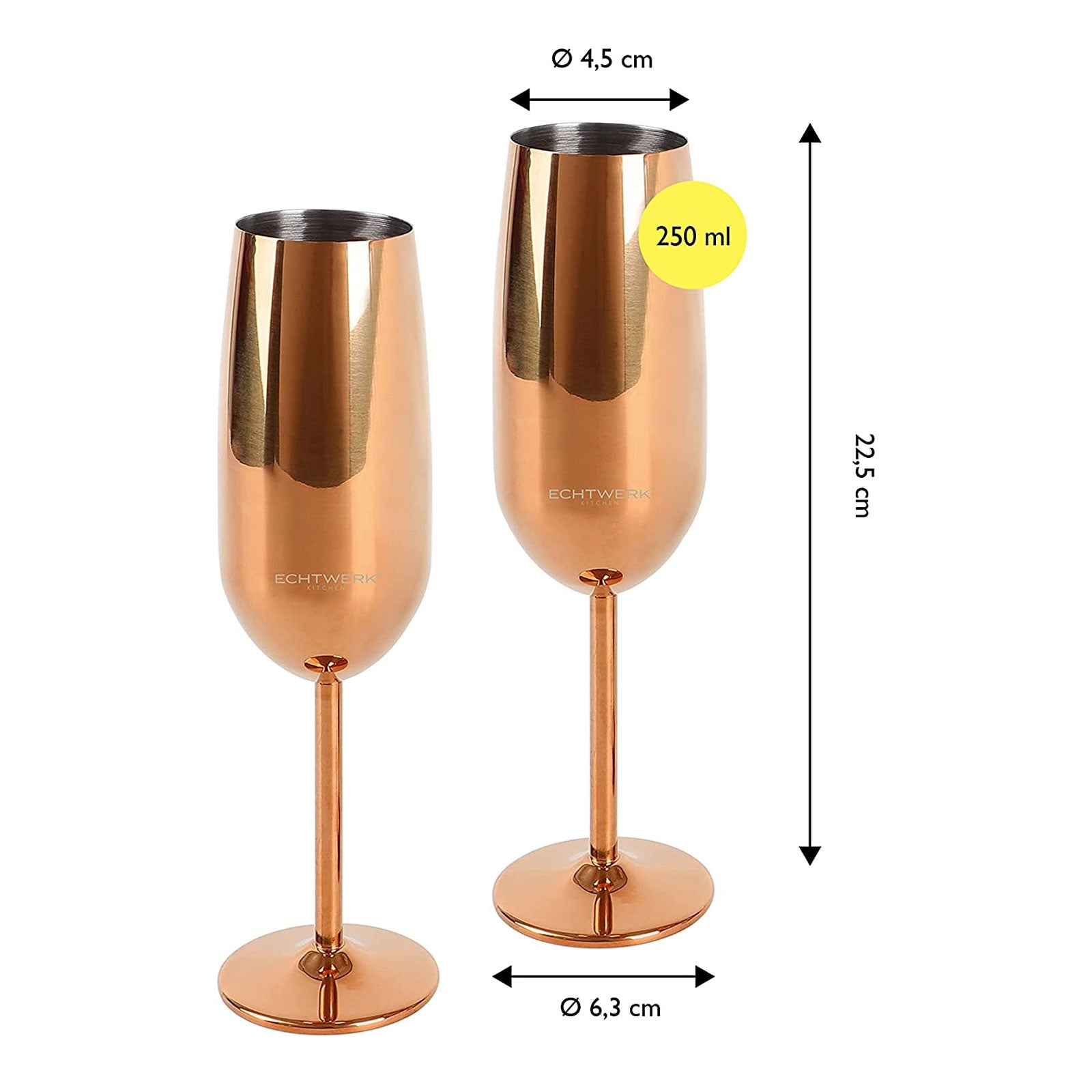 ECHTWERK Sektglas Champagnerglas Kupfer aus Edelstahl 250 ml