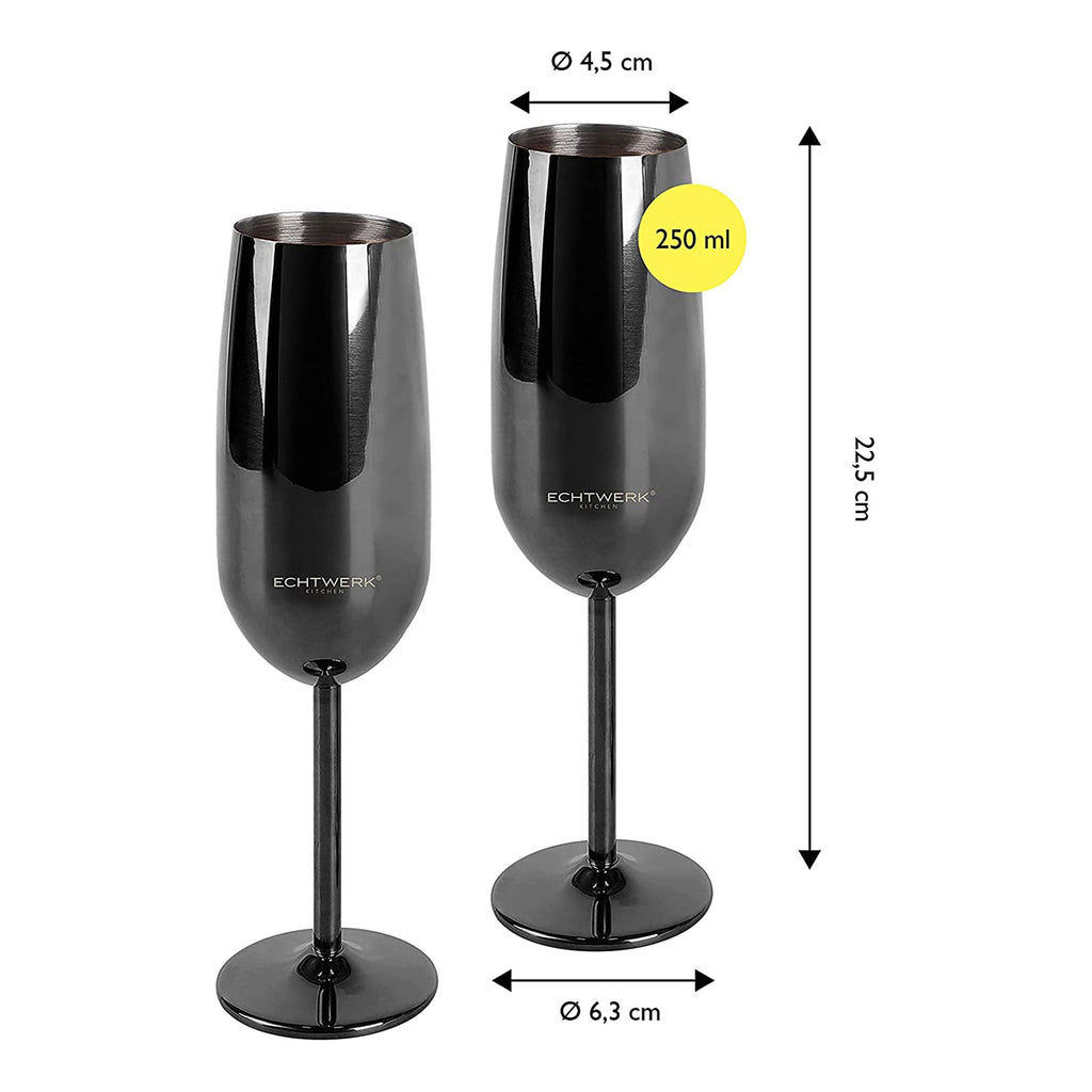 ECHTWERK Sektglas Champagnerglas Schwarz aus Edelstahl 250 ml