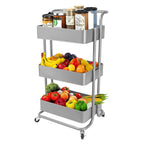 ECHTWERK mobiler Servierwagen für Küche/ Bad/ Büro mit 3 Ebenen Silber
