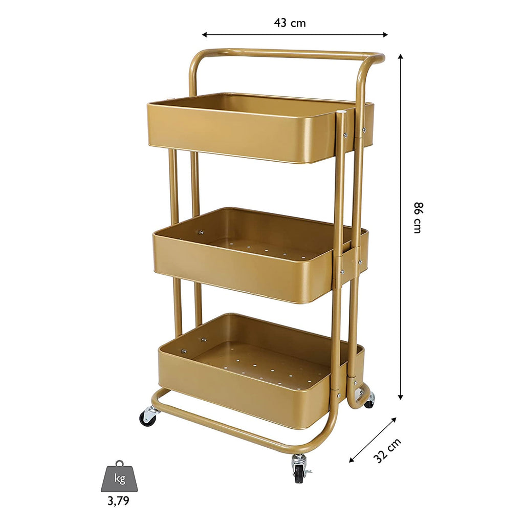 ECHTWERK mobiler Servierwagen für Küche/ Bad/ Büro mit 3 Ebenen Gold