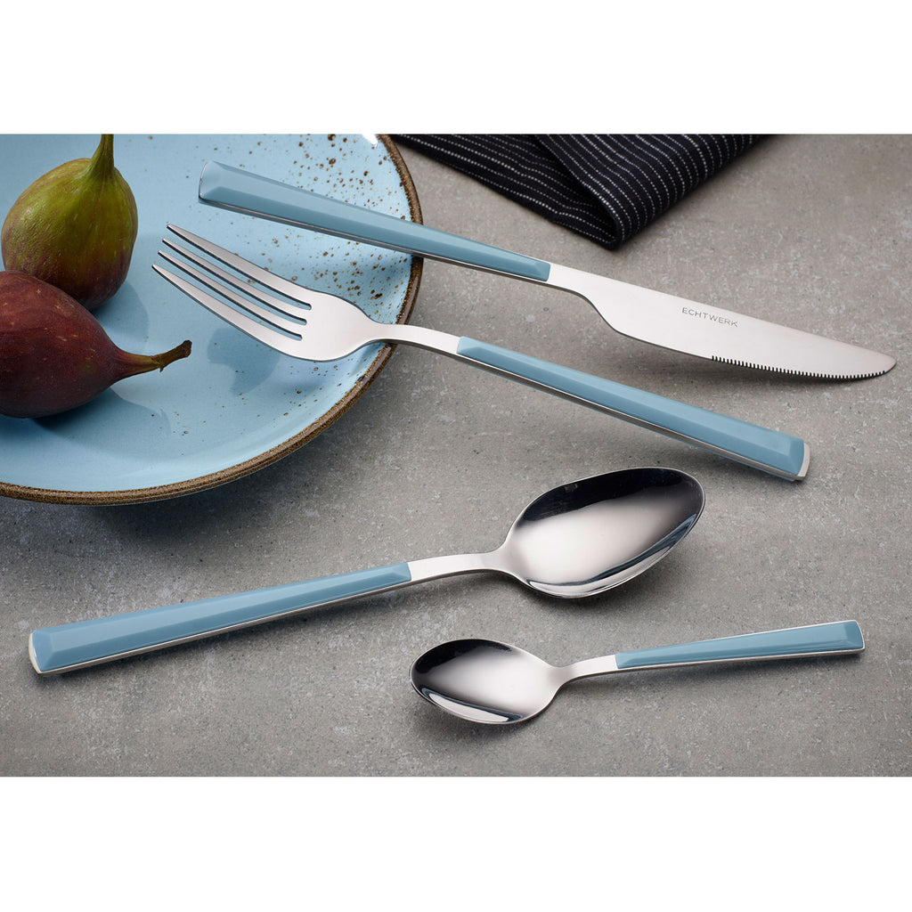ECHTWERK Besteck Set "Basic" mit Kunststoffgriffen Hellblau aus Edelstahl