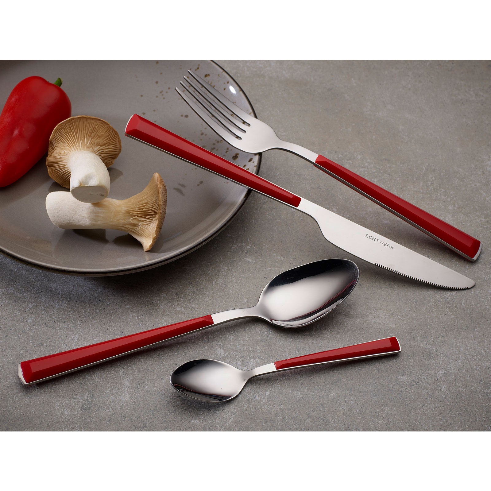 ECHTWERK Besteck Set "Basic" mit Kunststoffgriffen Rot aus Edelstahl