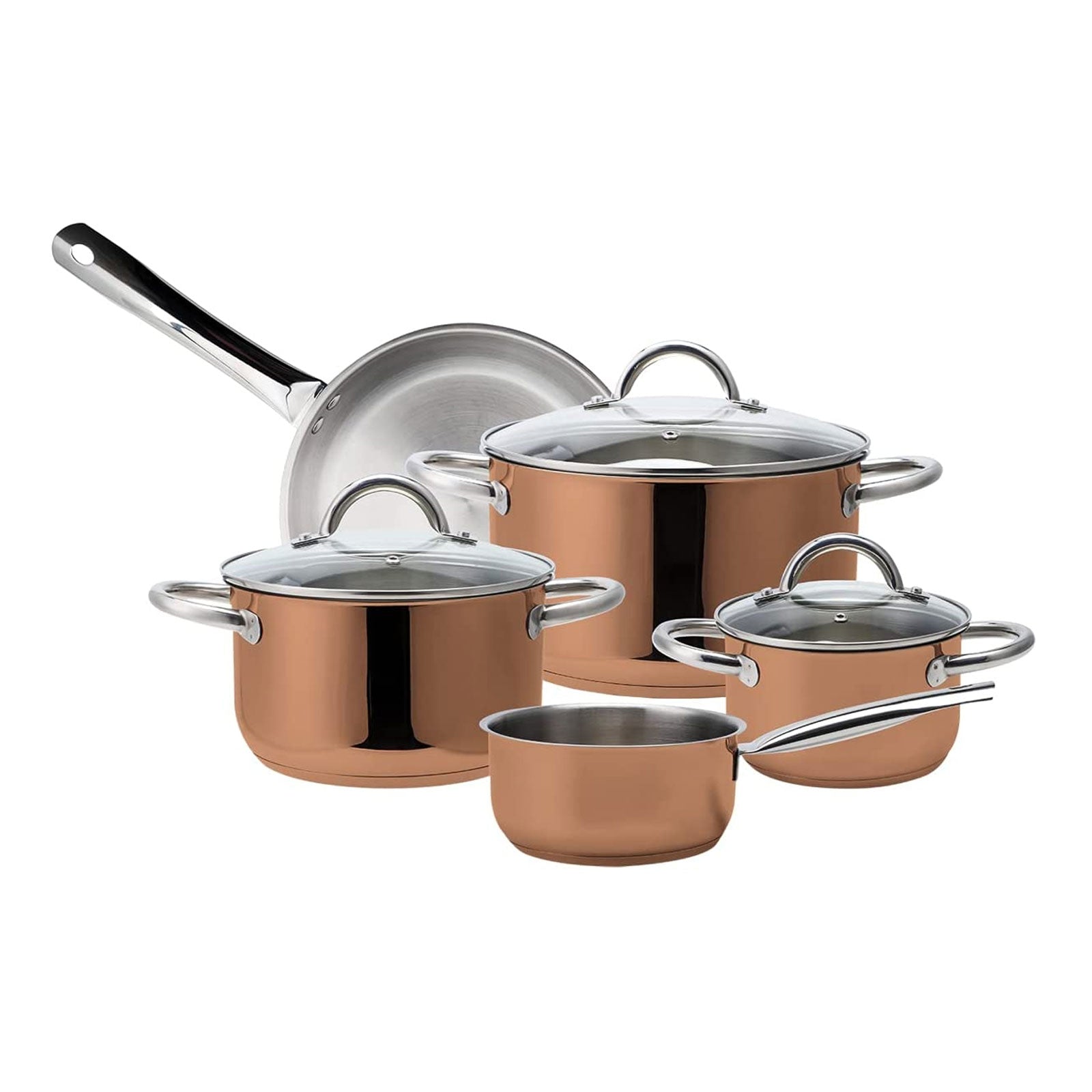 ECHTWERK Induktion Kochtopf-Set aus hochwertigem Edelstahl,8-tlg. Kochgeschirr,Töpfe Glasdeckel,3 x Kochtopf,Stielkasserole