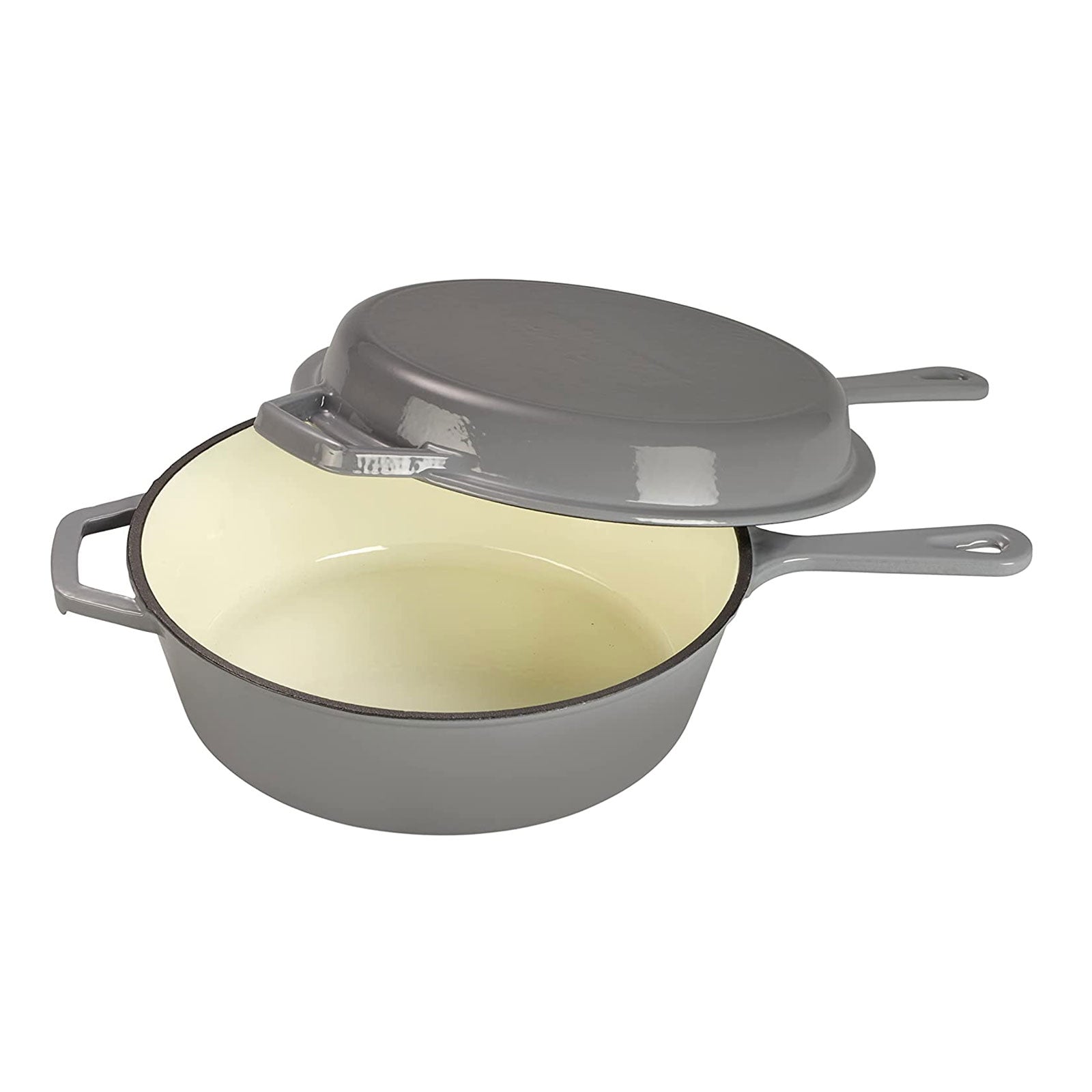 ECHTWERK Schmortopf und Grillpfanne 2-in-1 Set Grau aus Gusseisen 2,5 L