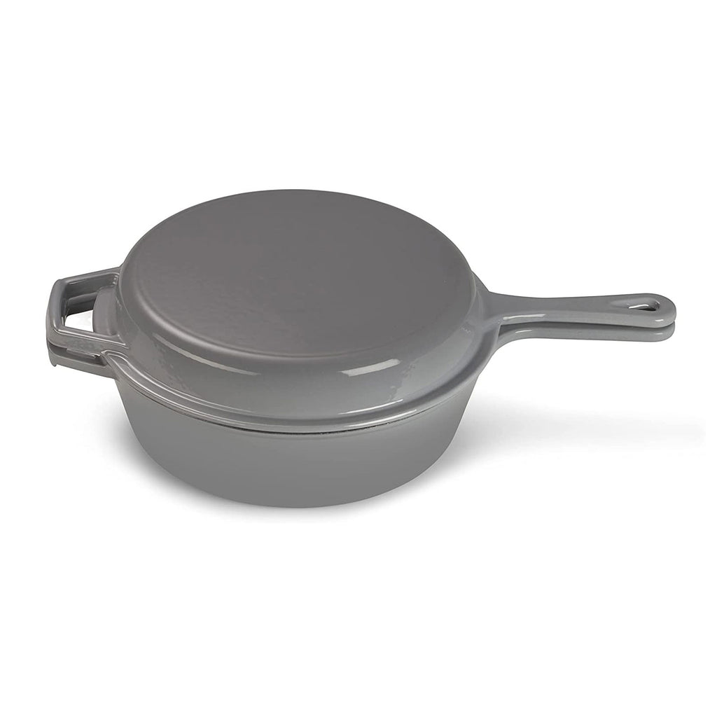 ECHTWERK Schmortopf und Grillpfanne 2-in-1 Set Grau aus Gusseisen 2,5 L