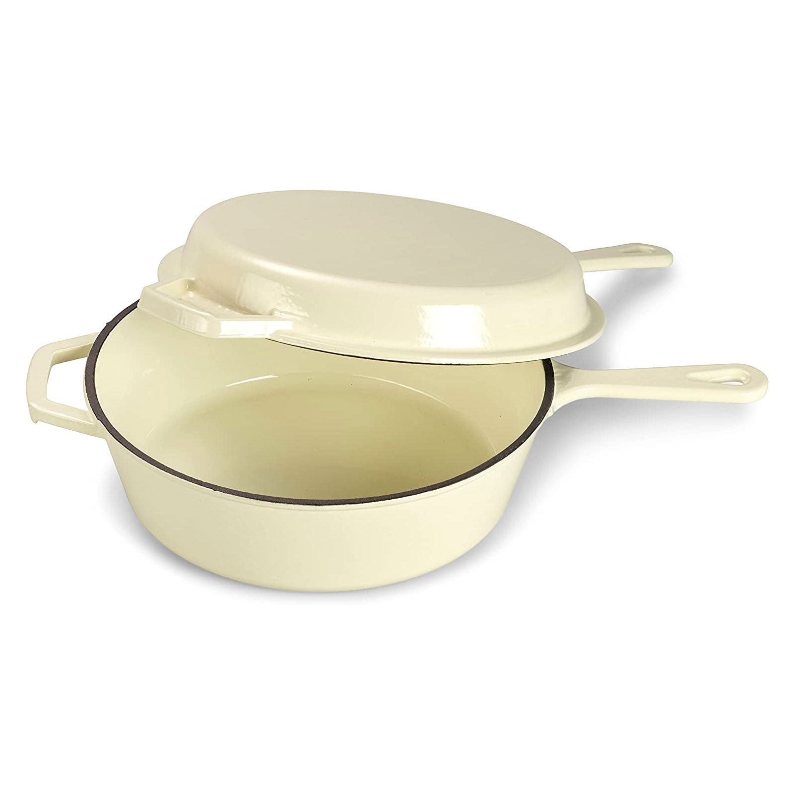 ECHTWERK Schmortopf und Grillpfanne 2-in-1 Set Creme aus Gusseisen 2,5 L