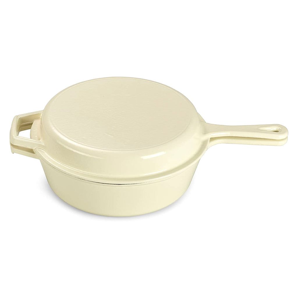 ECHTWERK Schmortopf und Grillpfanne 2-in-1 Set Creme aus Gusseisen 2,5 L