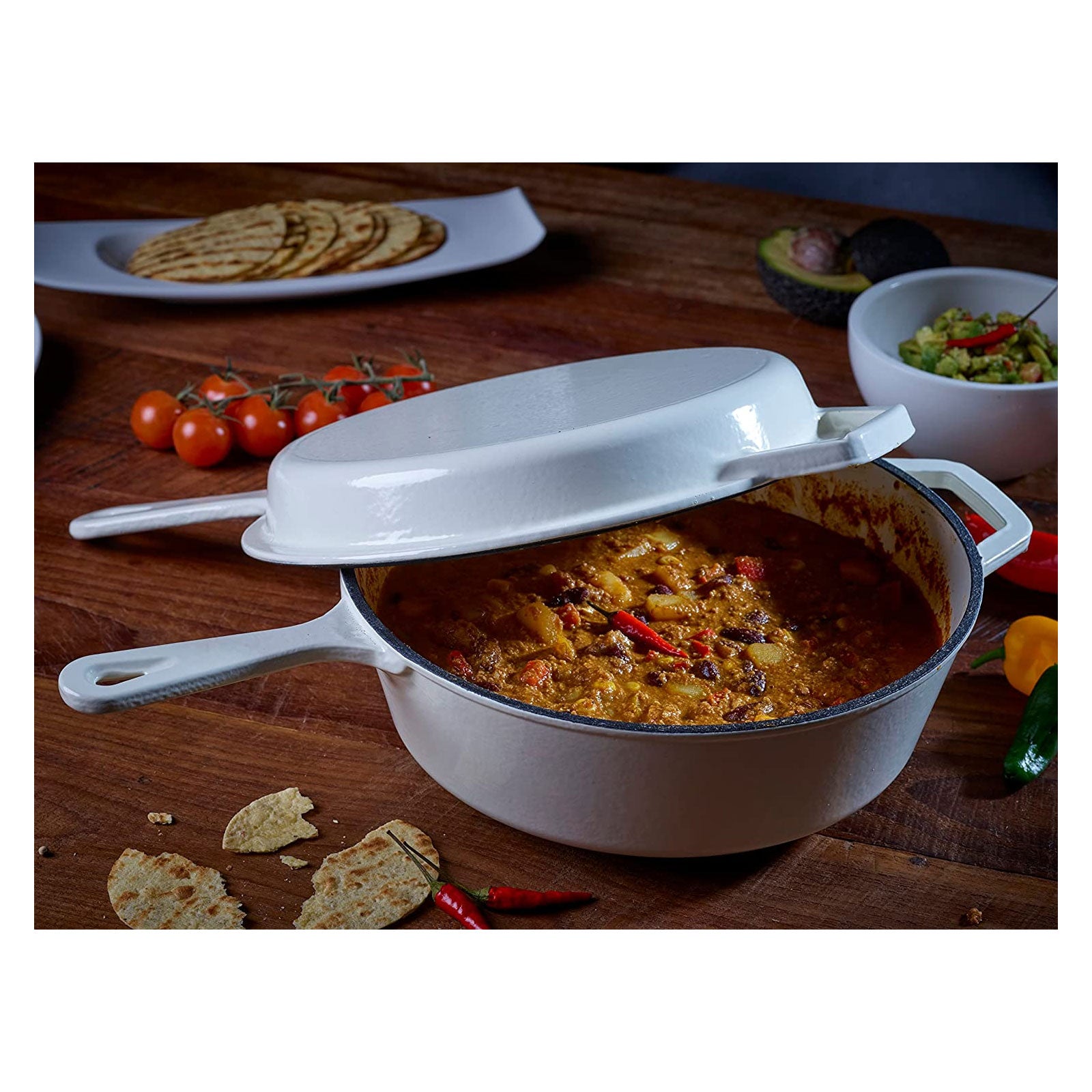 ECHTWERK Schmortopf und Grillpfanne 2-in-1 Set Creme aus Gusseisen 2,5 L
