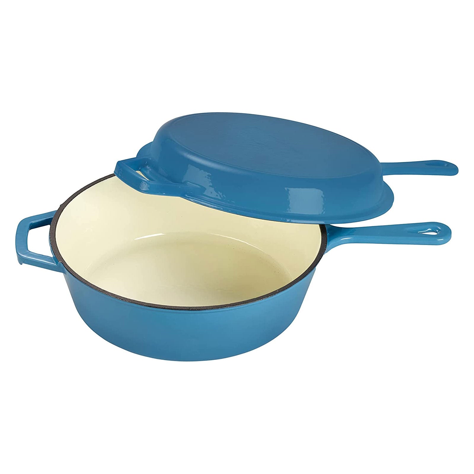 ECHTWERK Schmortopf und Grillpfanne 2-in-1 Set Hellblau aus Gusseisen 2,5 L