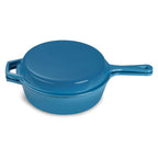 ECHTWERK Schmortopf und Grillpfanne 2-in-1 Set Hellblau aus Gusseisen 2,5 L