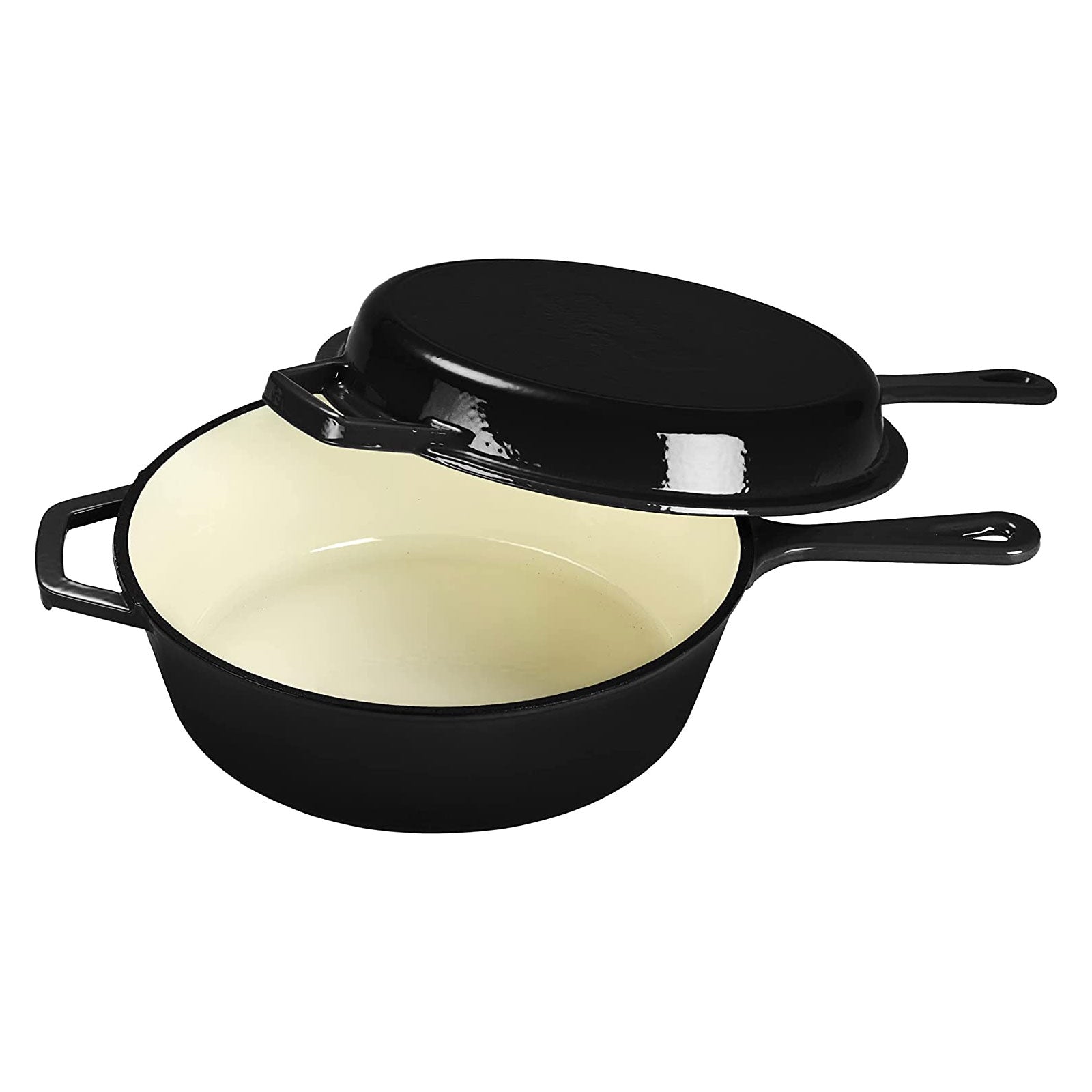 ECHTWERK Schmortopf und Grillpfanne 2-in-1 Set Schwarz aus Gusseisen 2,5 L