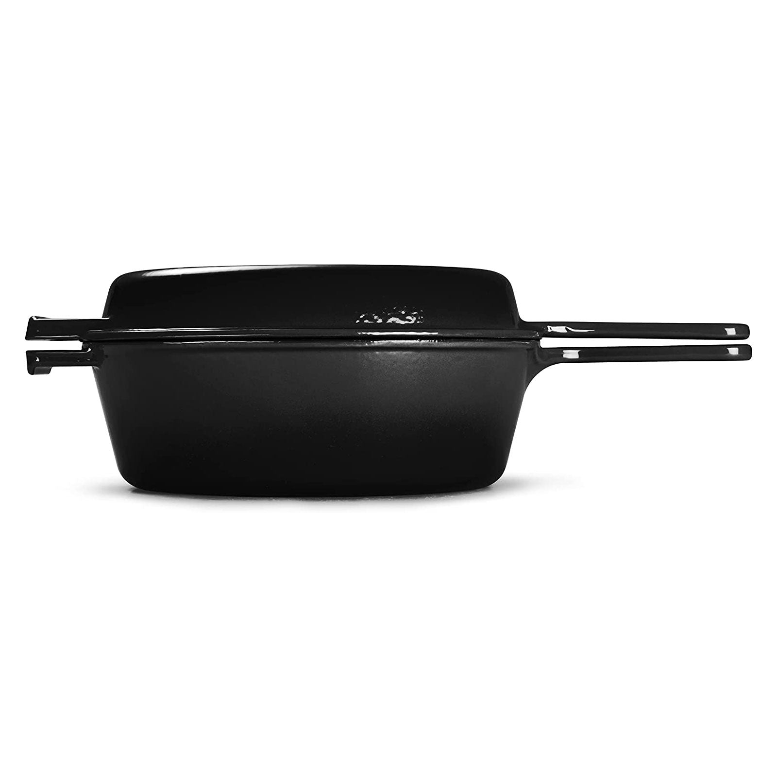 ECHTWERK Schmortopf und Grillpfanne 2-in-1 Set Schwarz aus Gusseisen 2,5 L