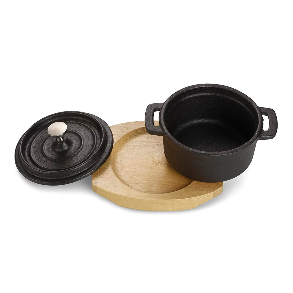 ECHTWERK Kochtopf Set aus Gusseisen 250 ml mit Servierbrett