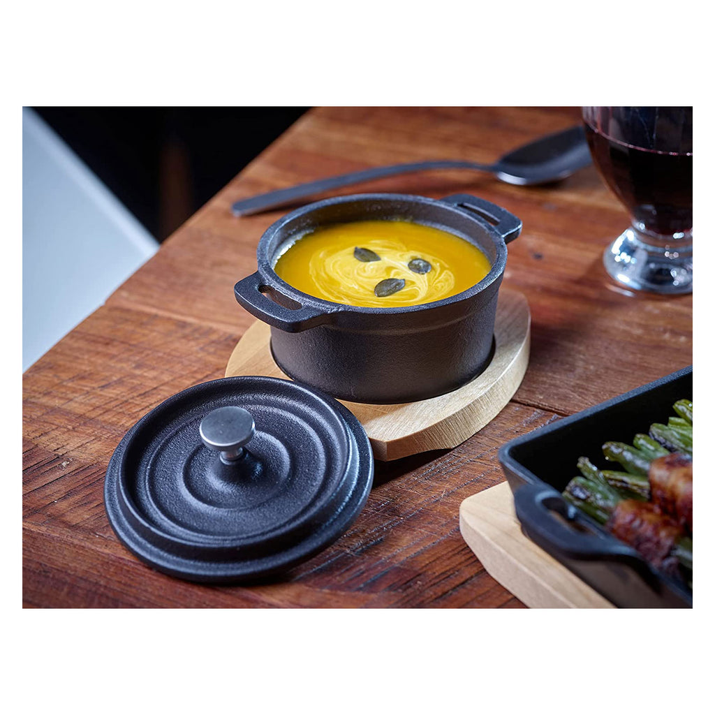 ECHTWERK Kochtopf Set aus Gusseisen 250 ml mit Servierbrett