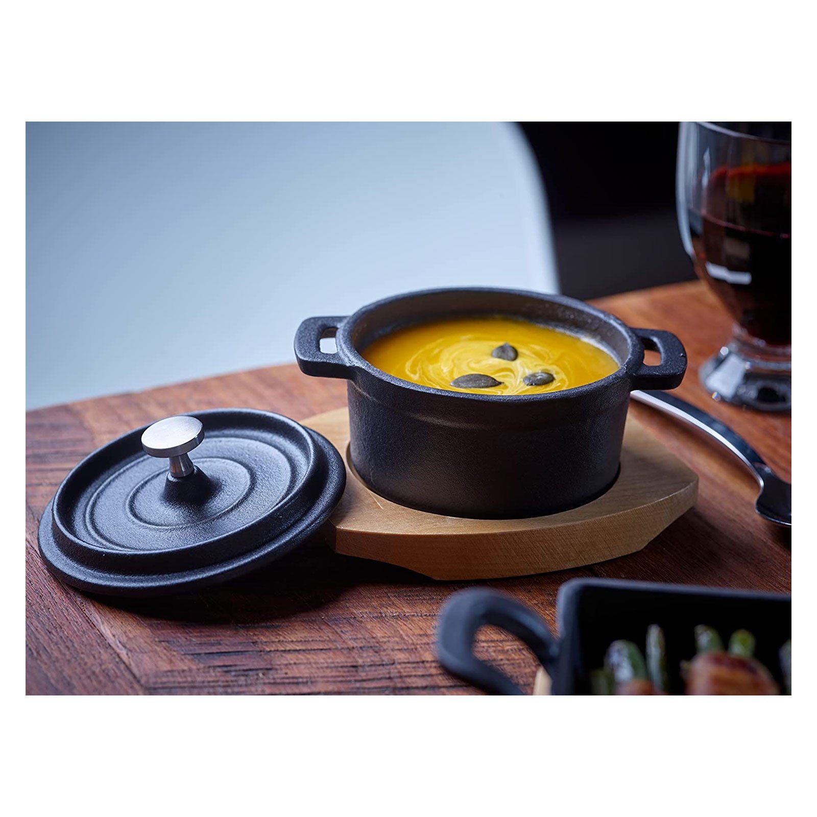 ECHTWERK Kochtopf Set aus Gusseisen 250 ml mit Servierbrett