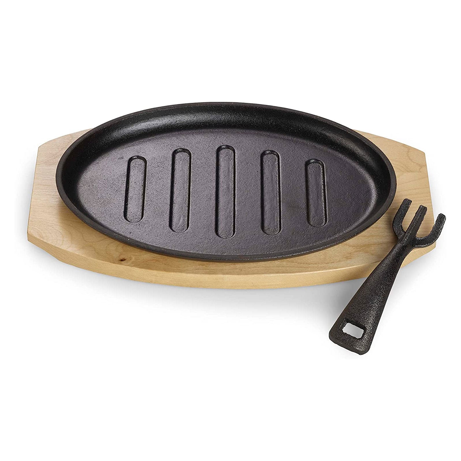 ECHTWERK Servierpfanne aus Gusseisen mit Grillstreifen und Servierbrett