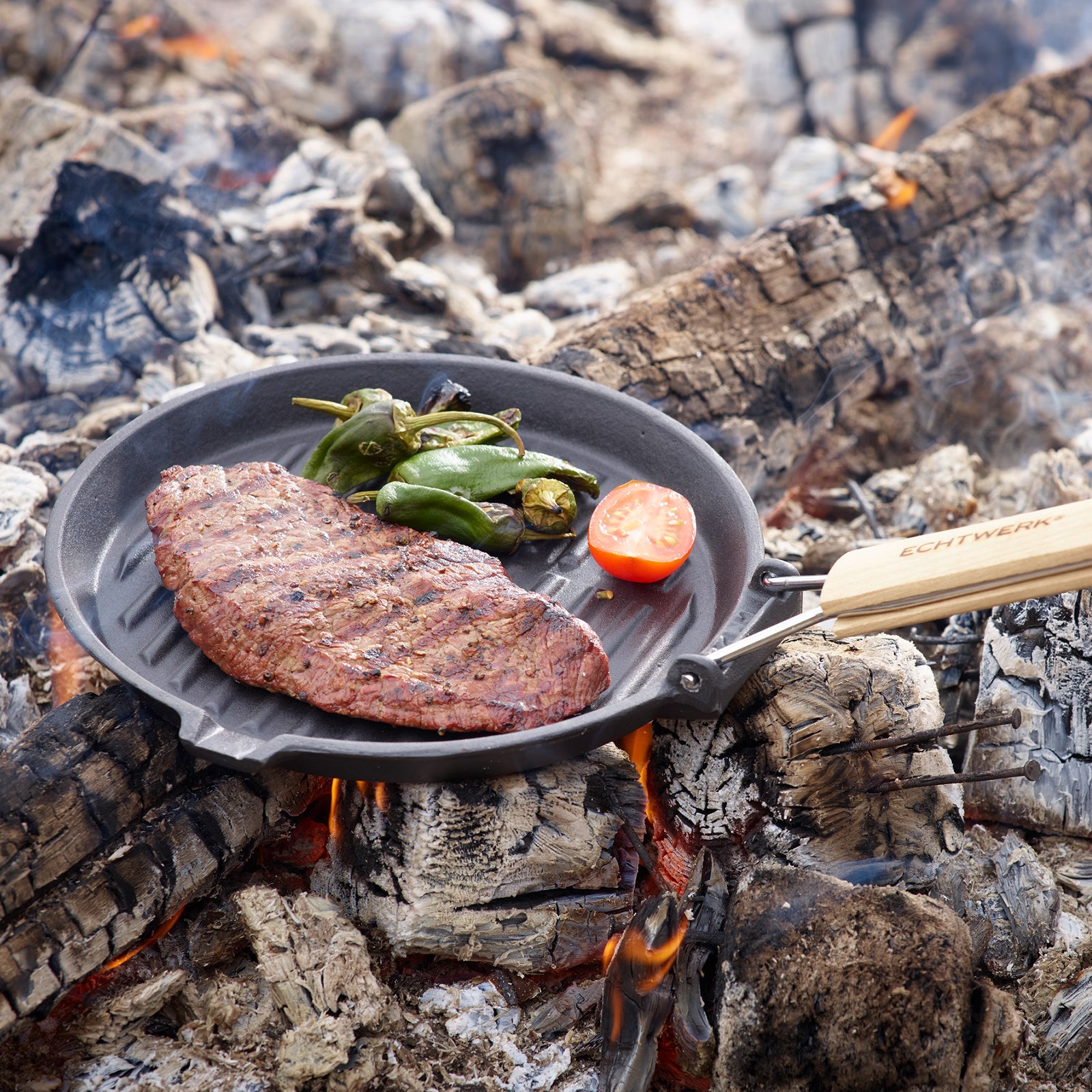 ECHTWERK Grillpfanne aus Gusseisen und Emaille-Beschichtung 24cm
