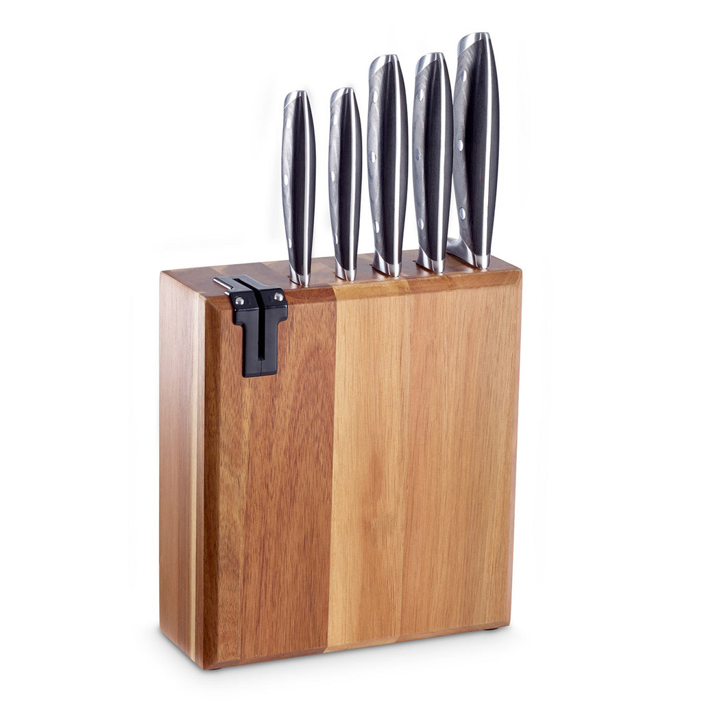 ECHTWERK Messerblock/ Küchenmesser-Set aus Akazienholz mit rutschhemmenden Gummifüßen aus Stahl