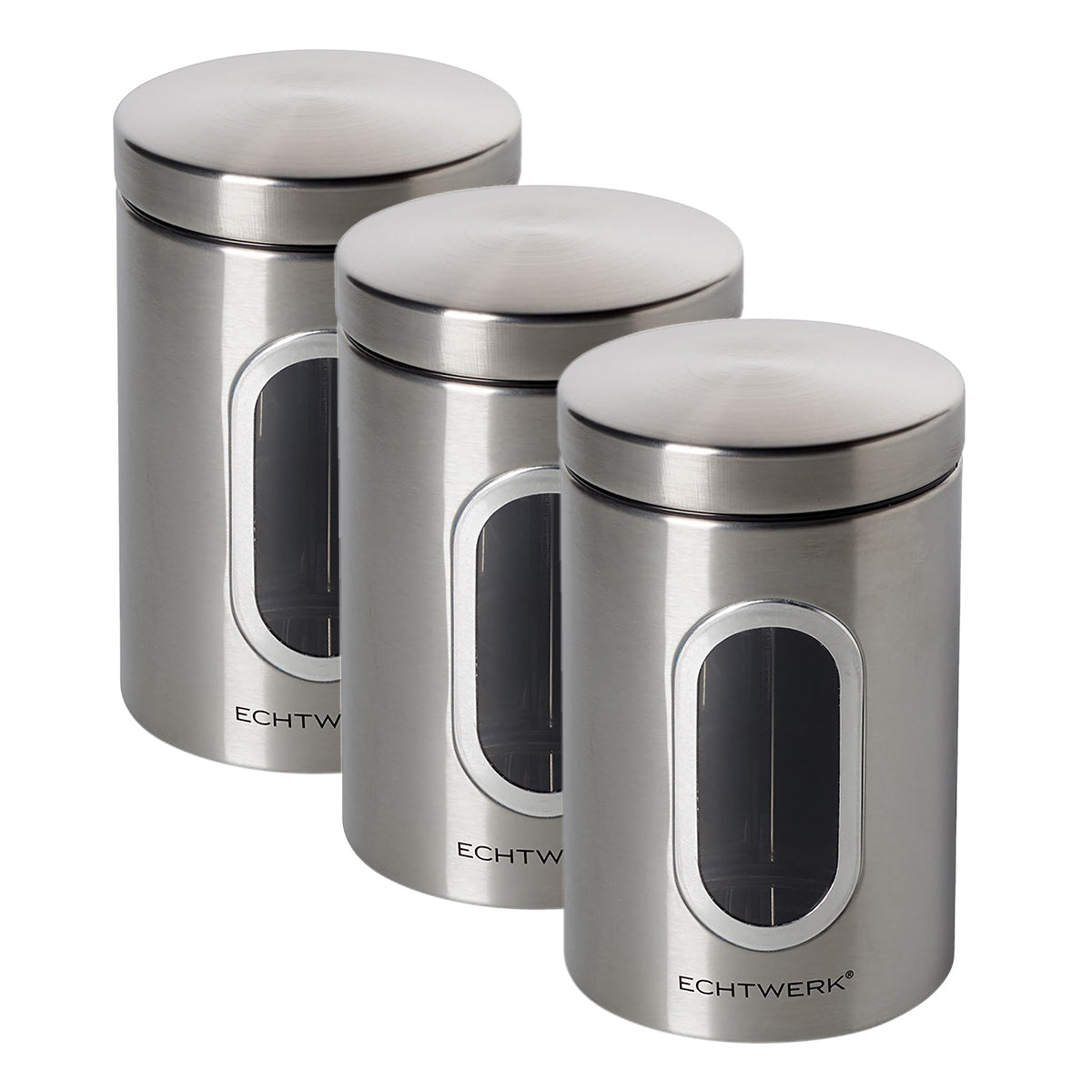 ECHTWERK Stilvolle Vorratsdosen 3er Set-brushed aus Metall mit Sichtfenstern