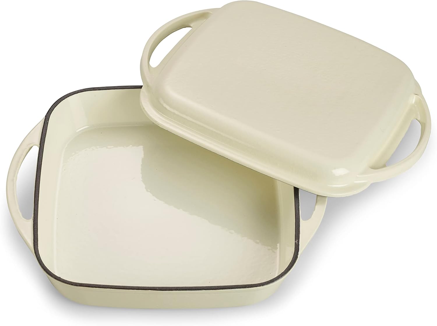 ECHTWERK Universalbräter und Pfanne 2-in-1 Set Creme aus Gusseisen 1,5 L