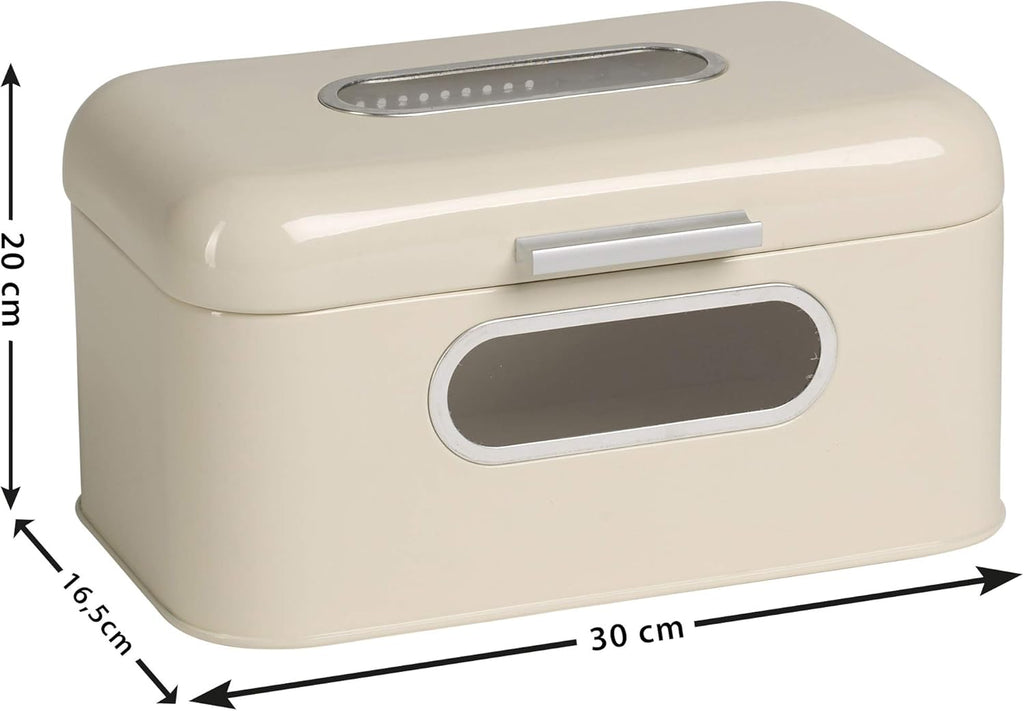 ECHTWERK Retro Brotkasten "Small" Creme aus Metall mit Sichtfenstern