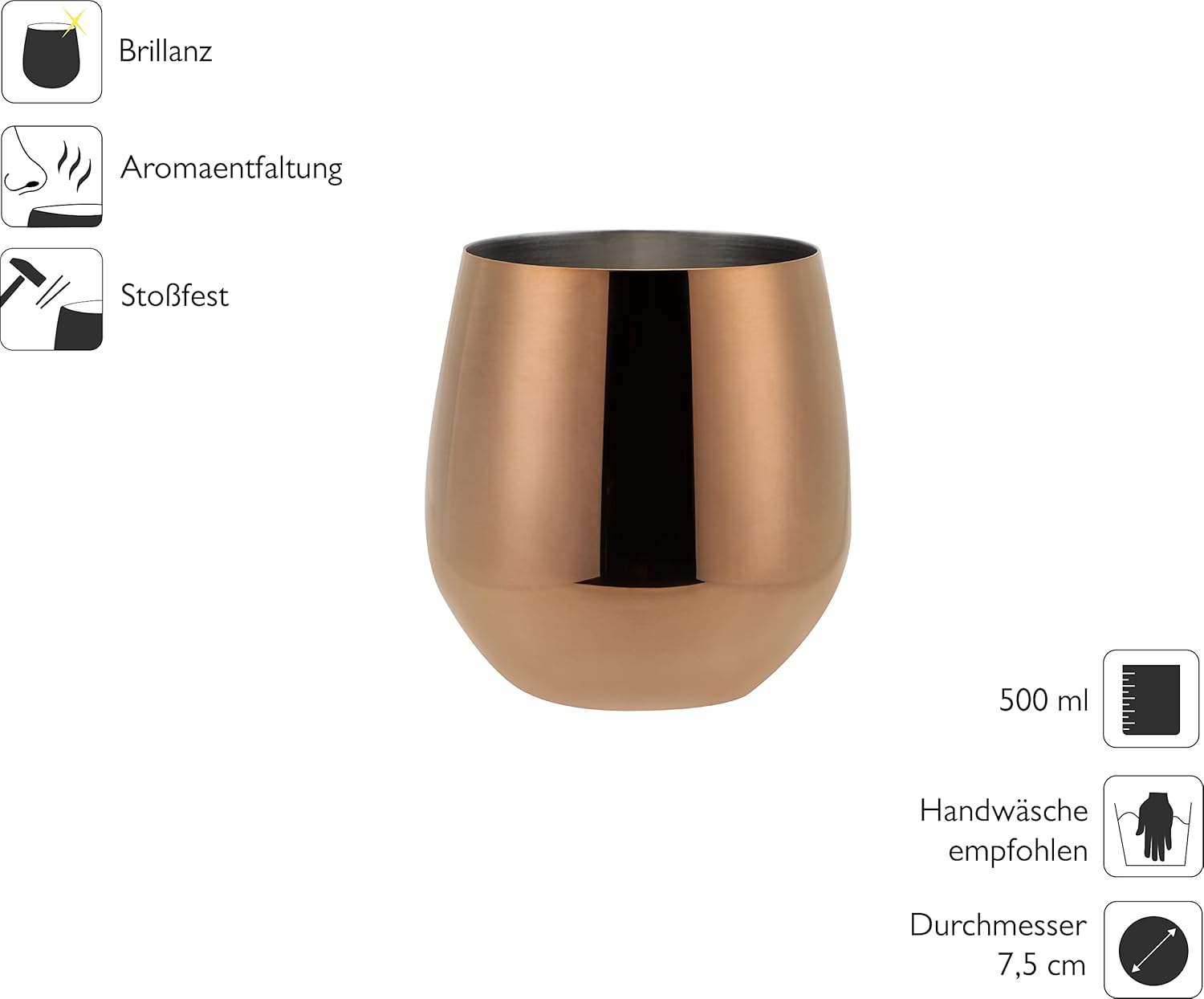 ECHTWERK Weingläser 2-tlg Rotweingläser 500 ml Kupfer aus Edelstahl