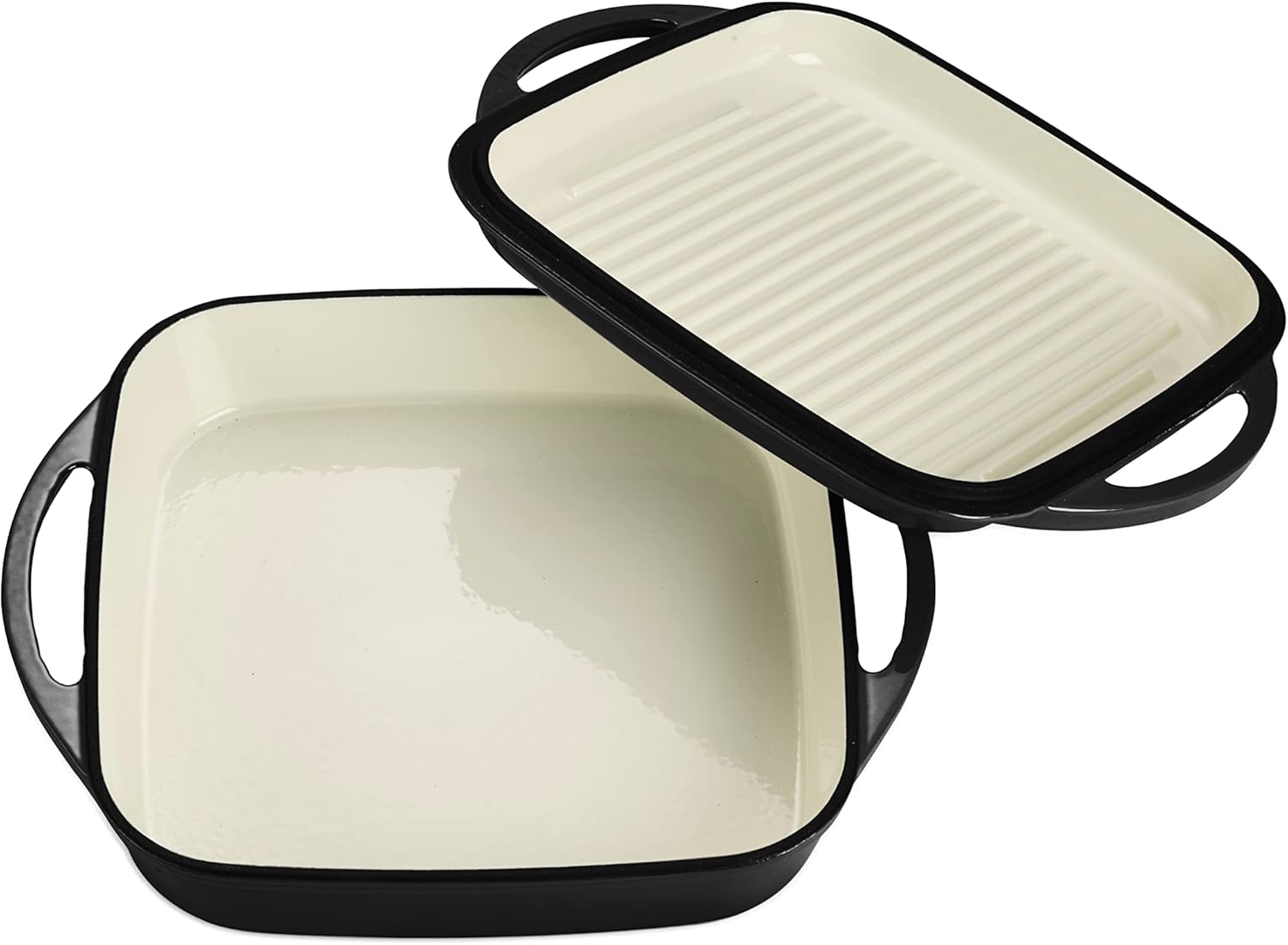 ECHTWERK Universalbräter und Pfanne 2-in-1 Set Schwarz aus Gusseisen 1,5 L