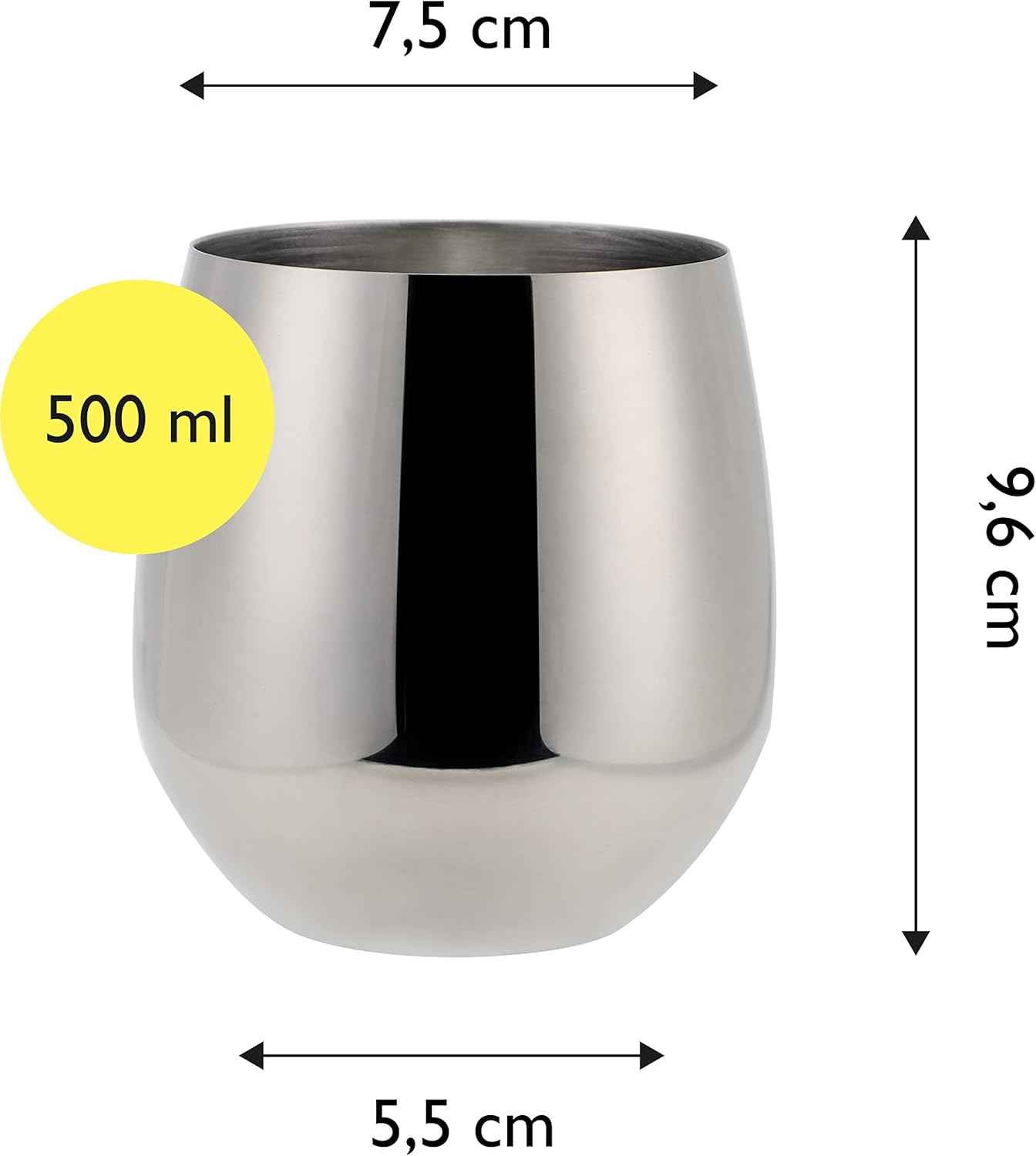 ECHTWERK Weingläser 2-tlg Rotweingläser 500 ml Silber aus Edelstahl