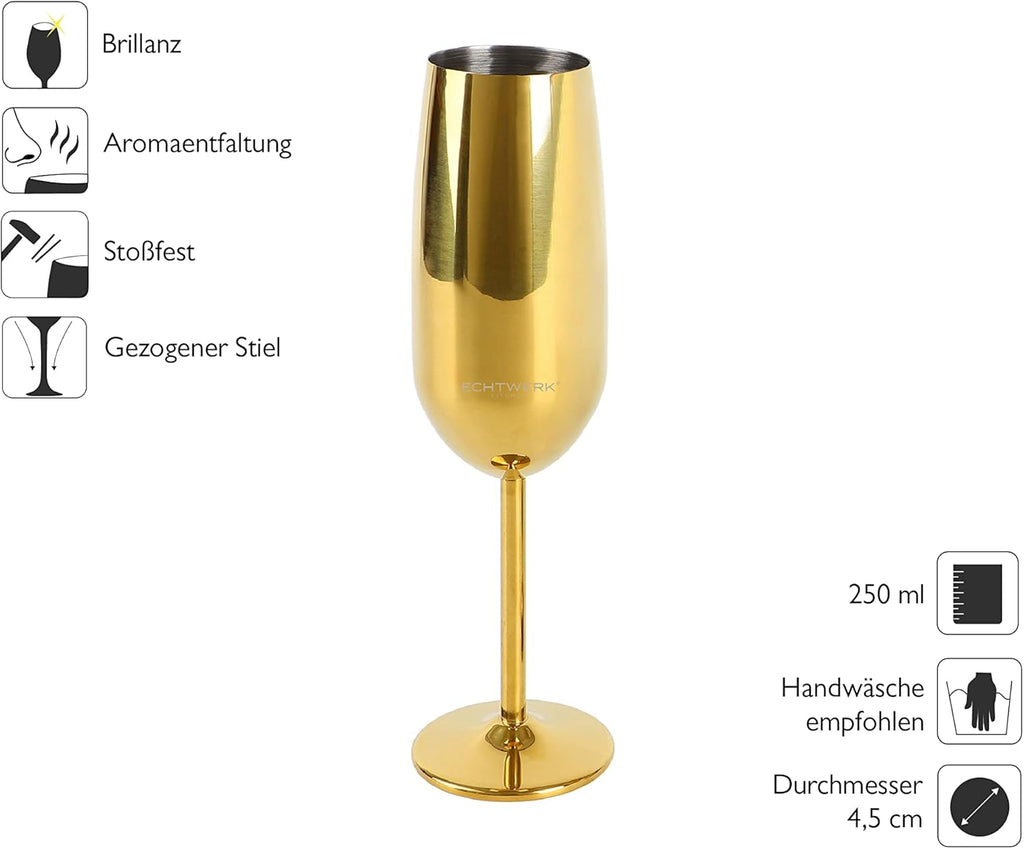 ECHTWERK Sektglas Champagnerglas Gold aus Edelstahl 250 ml