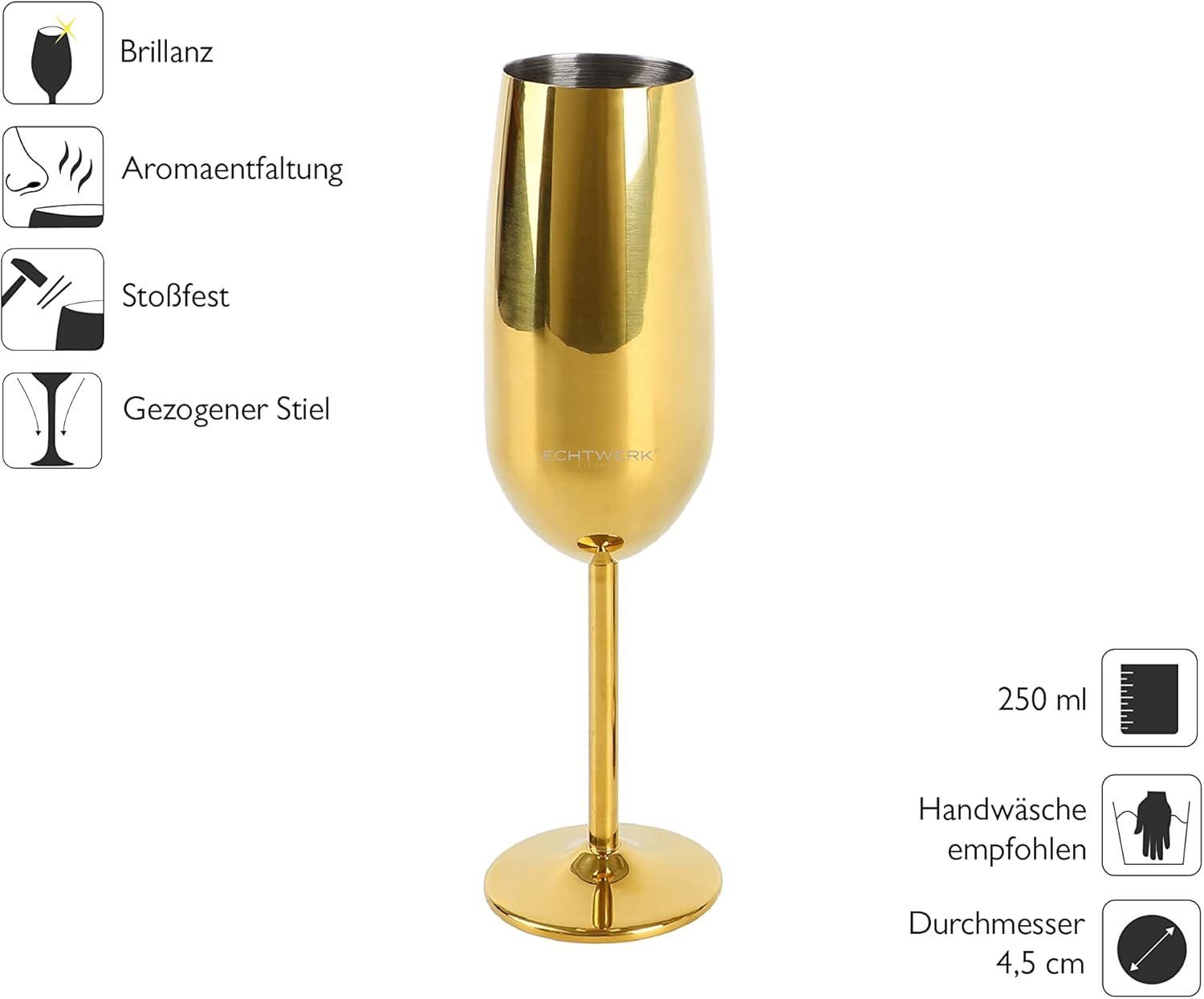 ECHTWERK Sektglas Champagnerglas Gold aus Edelstahl 250 ml