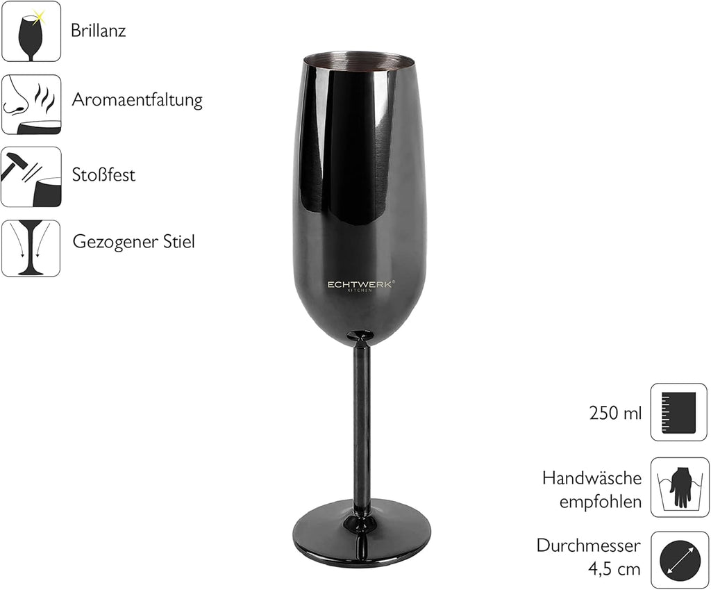 ECHTWERK Sektglas Champagnerglas Schwarz aus Edelstahl 250 ml