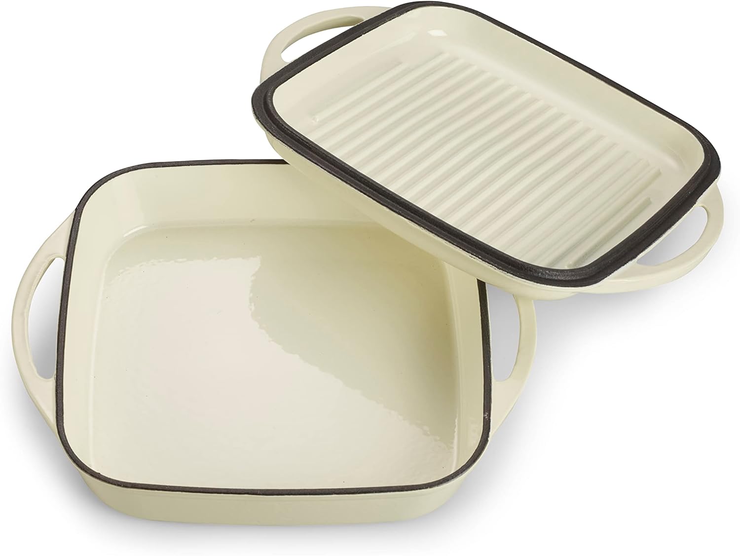 ECHTWERK Universalbräter und Pfanne 2-in-1 Set Creme aus Gusseisen 1,5 L