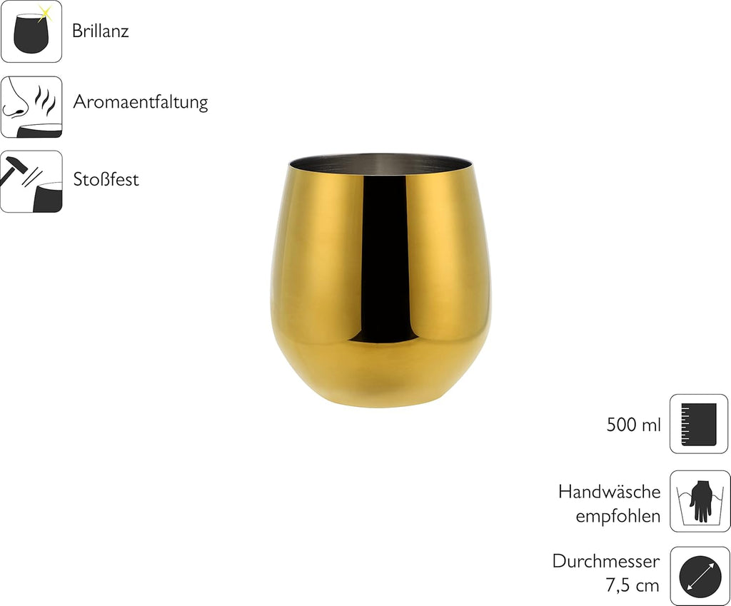ECHTWERK Weingläser 2-tlg Rotweingläser 500 ml Gold aus Edelstahl