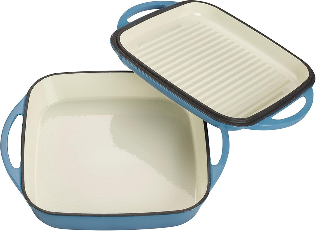 ECHTWERK Universalbräter und Pfanne 2-in-1 Set Hellblau aus Gusseisen 1,5 L