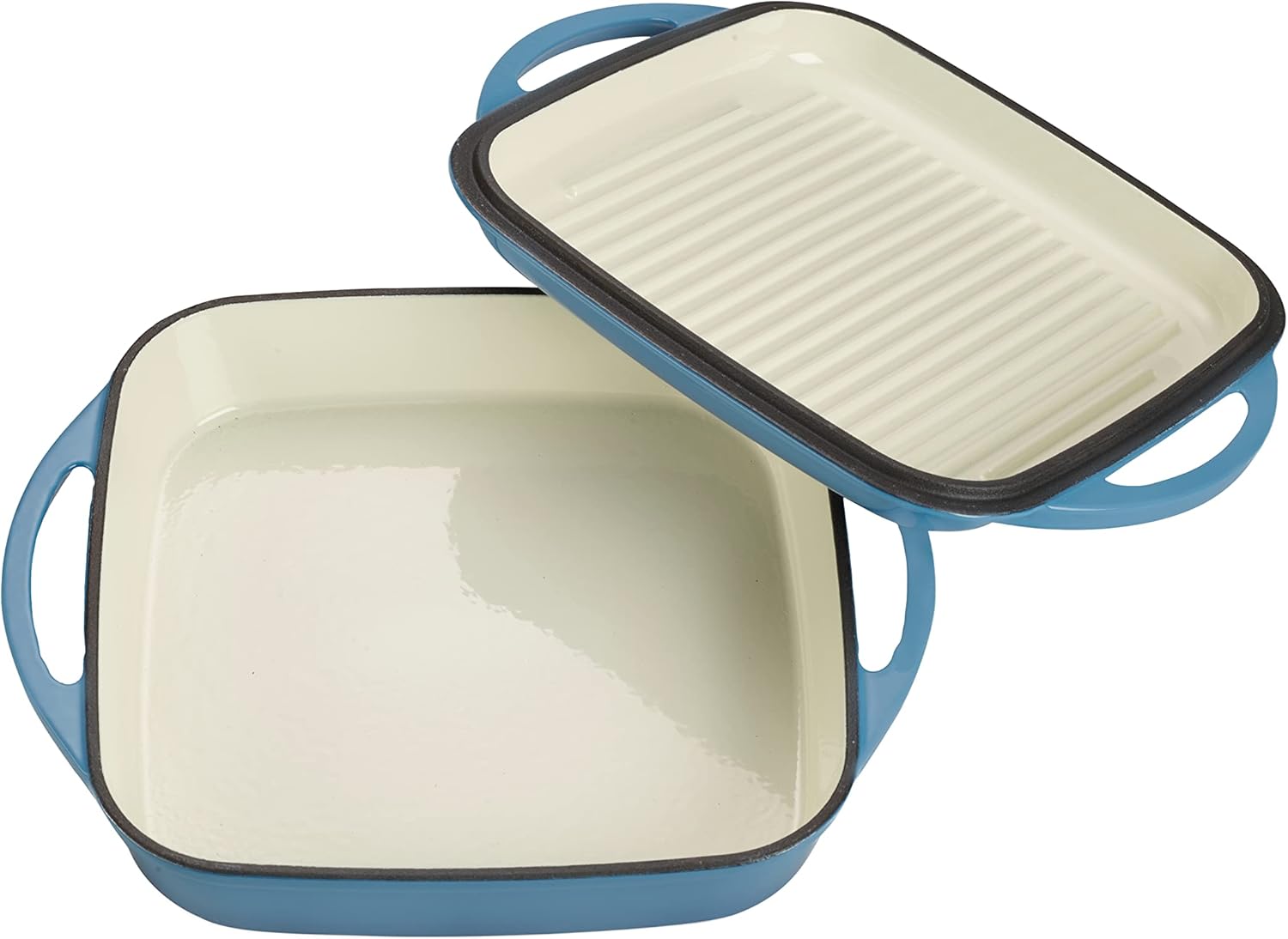 ECHTWERK Universalbräter und Pfanne 2-in-1 Set Hellblau aus Gusseisen 1,5 L