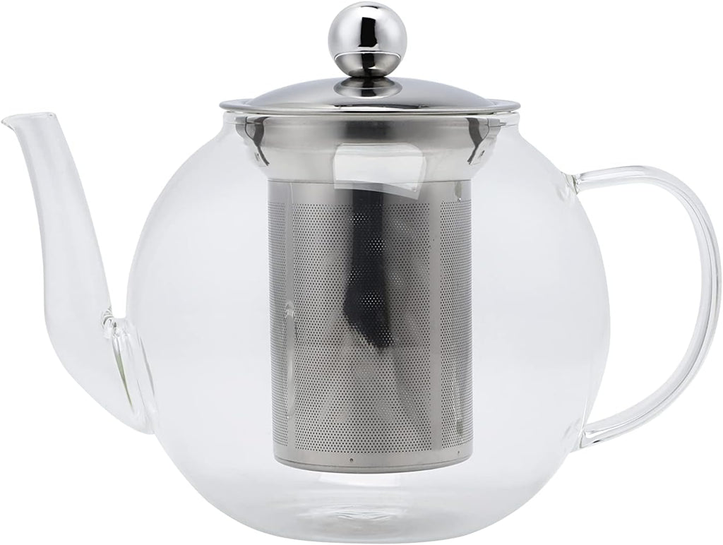 ECHTWERK Teekanne Teekocher aus Borosilikatglas Silber aus Edelstahl 1000 ml