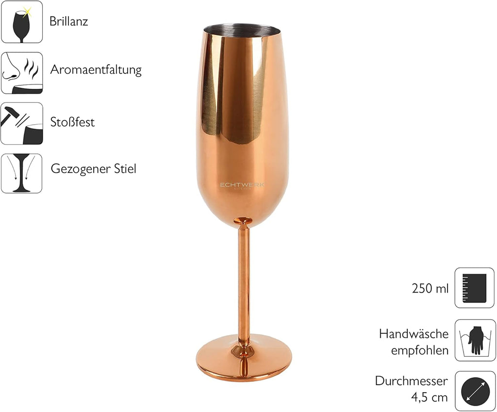 ECHTWERK Sektglas Champagnerglas Kupfer aus Edelstahl 250 ml