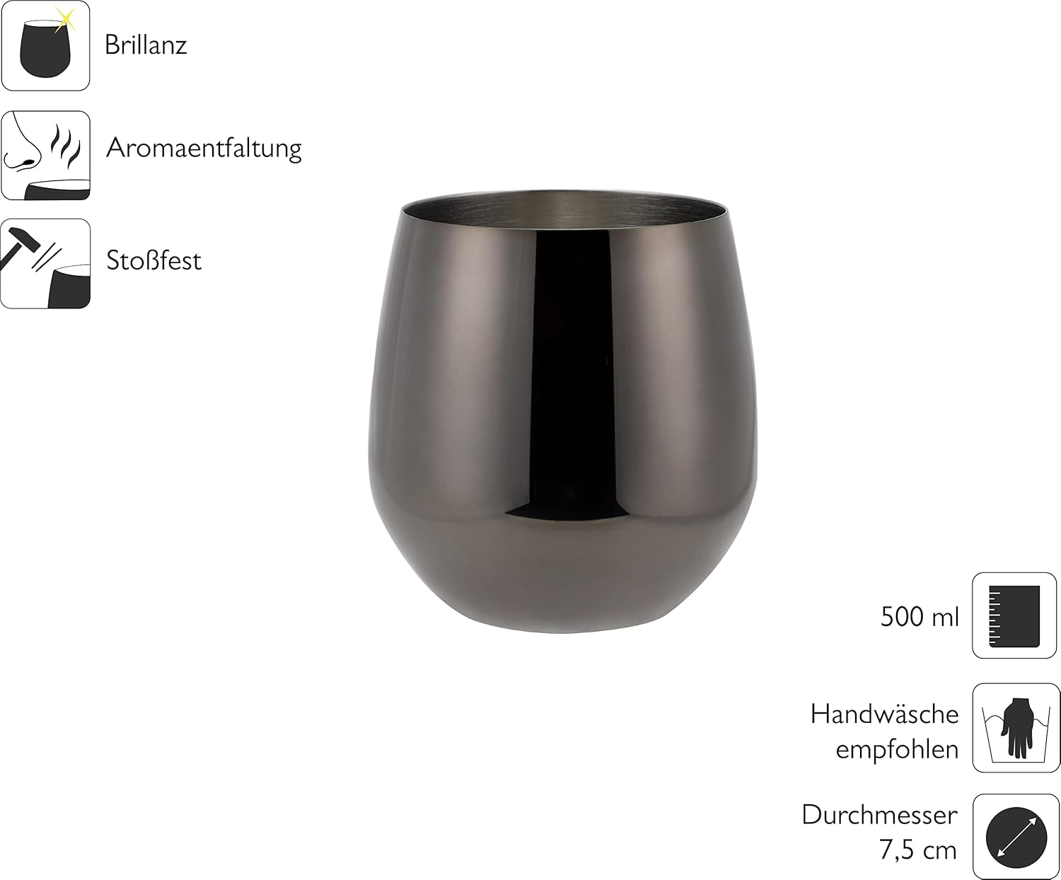ECHTWERK Weingläser 2-tlg Rotweingläser 500 ml Schwarz aus Edelstahl