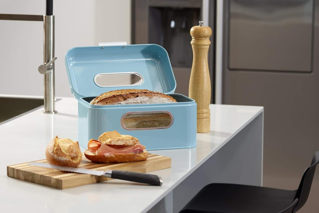 ECHTWERK Retro Brotkasten "Small" Hellblau aus Metall mit Sichtfenstern