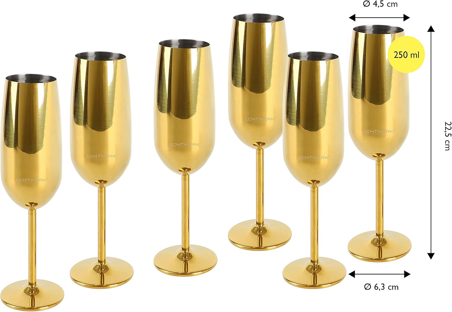 ECHTWERK Sektglas Champagnerglas Gold aus Edelstahl 250 ml