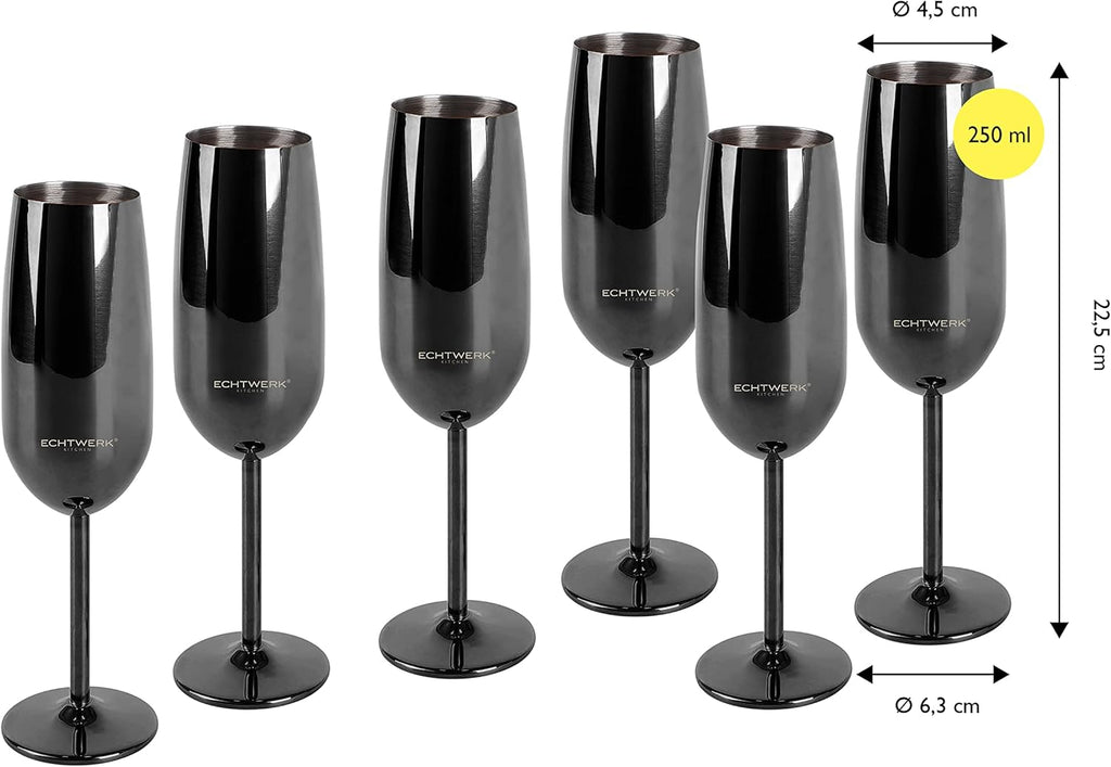ECHTWERK Sektglas Champagnerglas Schwarz aus Edelstahl 250 ml