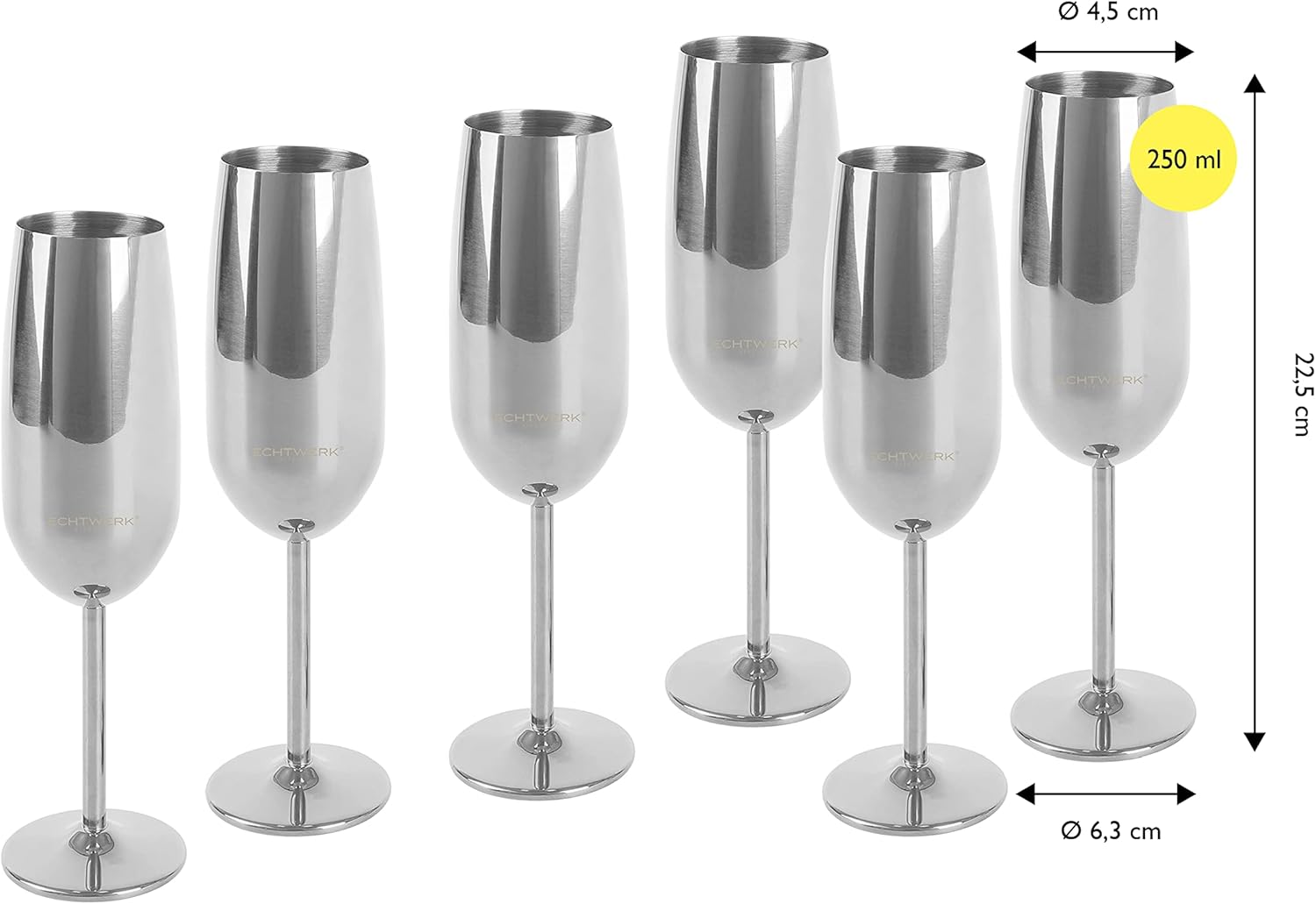 ECHTWERK Sektglas Champagnerglas Silber aus Edelstahl 250 ml
