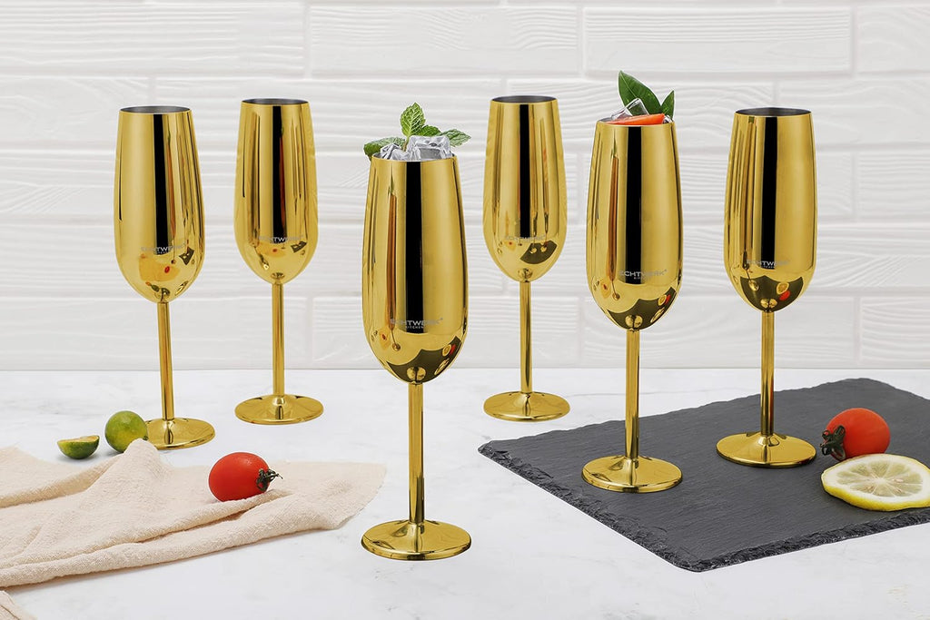 ECHTWERK Sektglas Champagnerglas Gold aus Edelstahl 250 ml
