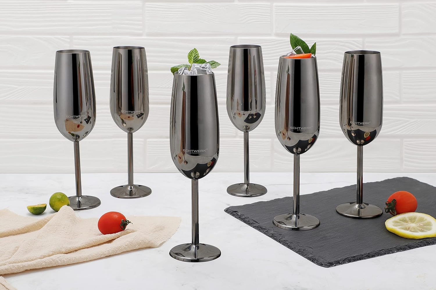 ECHTWERK Sektglas Champagnerglas Schwarz aus Edelstahl 250 ml