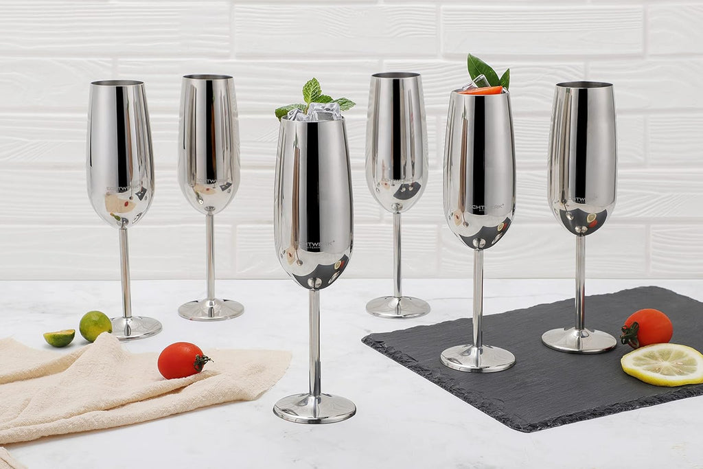 ECHTWERK Sektglas Champagnerglas Silber aus Edelstahl 250 ml